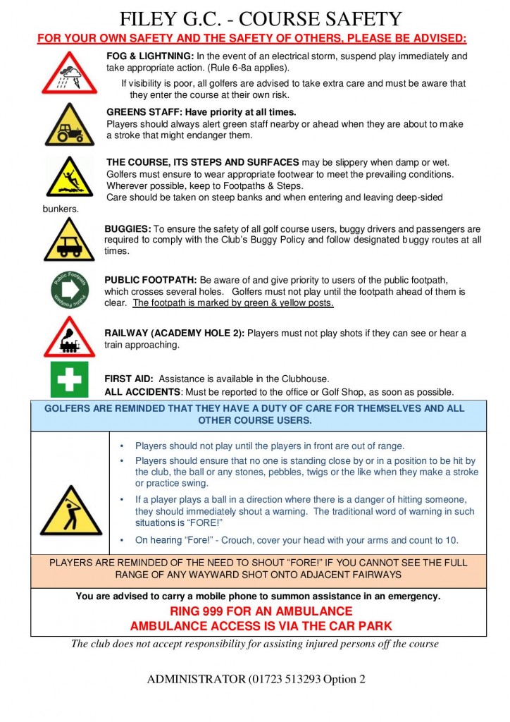 Course Safety Notice - Filey Golf Club